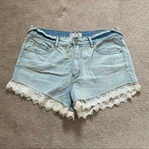 Free People Jean Shorts with Lace Trim